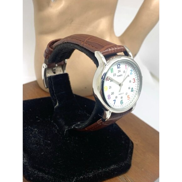 Timex Women's Watch T2N837 Indiglo Quartz White Dial Brown Leather Strap 31mm - Picture 14 of 14